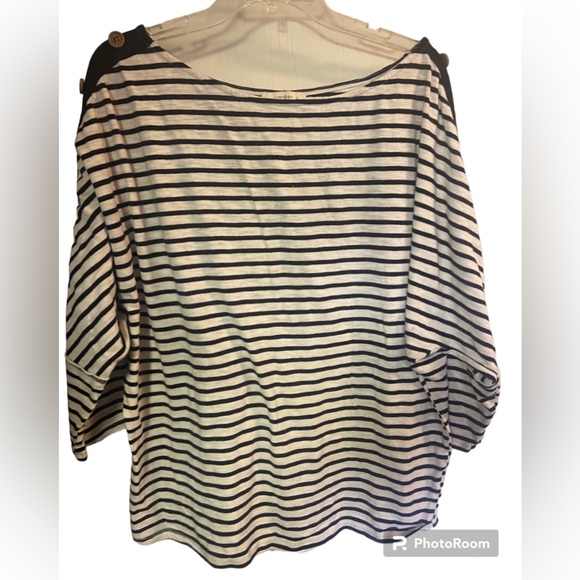 Umgee usa black white stripe boatneck ladies blouse top xl extra large batwing - Picture 1 of 6